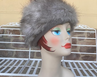 vintage womens faux gray fur hat winter accessories winter clothing