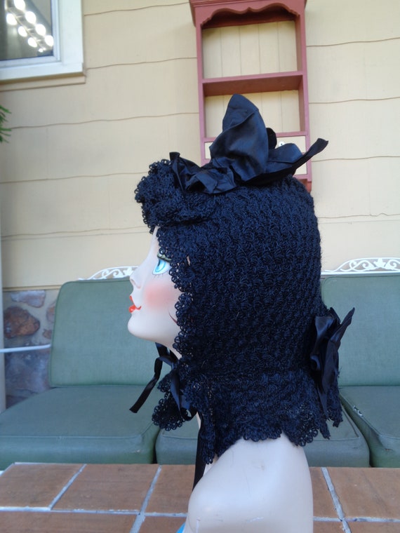 antique women's Mourning bonnet hat Millinery Vict