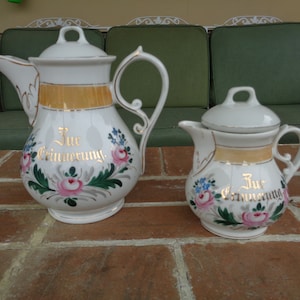 Vintage czajniczek śmietanka Niemcy Zur Erinnerung lustreware ceramika dekoracyjna Jaskrawy holenderski