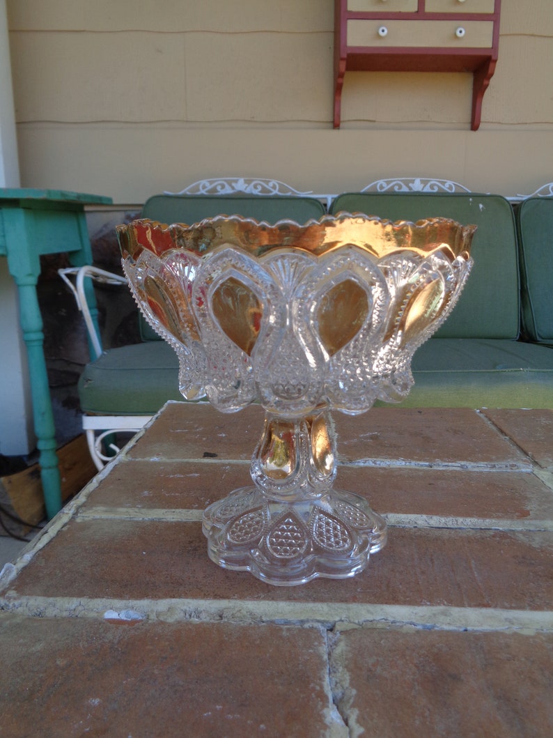 Antique Compote Loops Drops EAPG Bowl Pedestal Gold New Jersey Etsy
