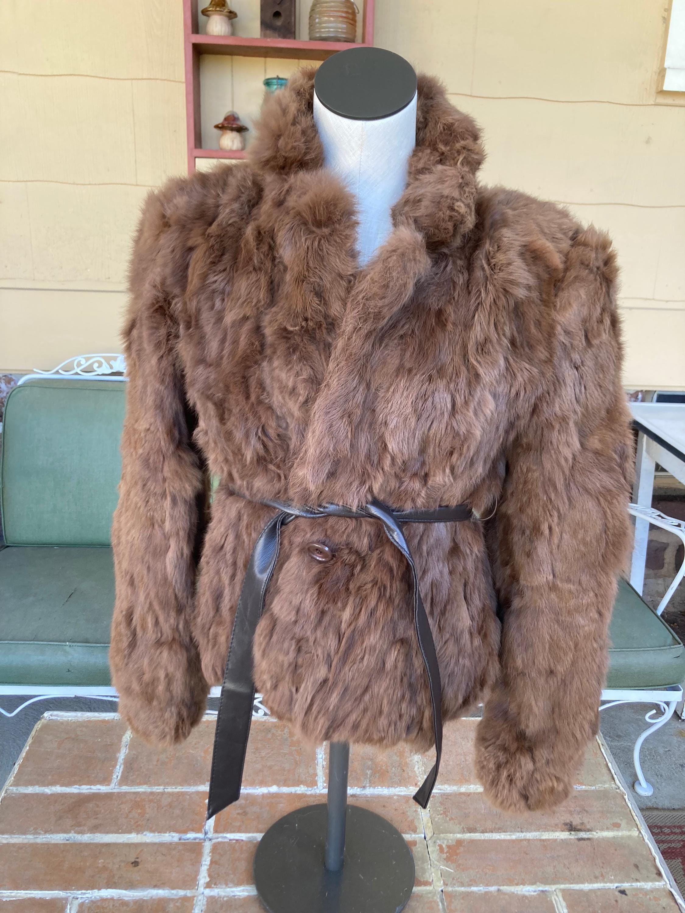 Vintage Fur Jacket Coat Size Large Tan Brown Fur Lined// 80s