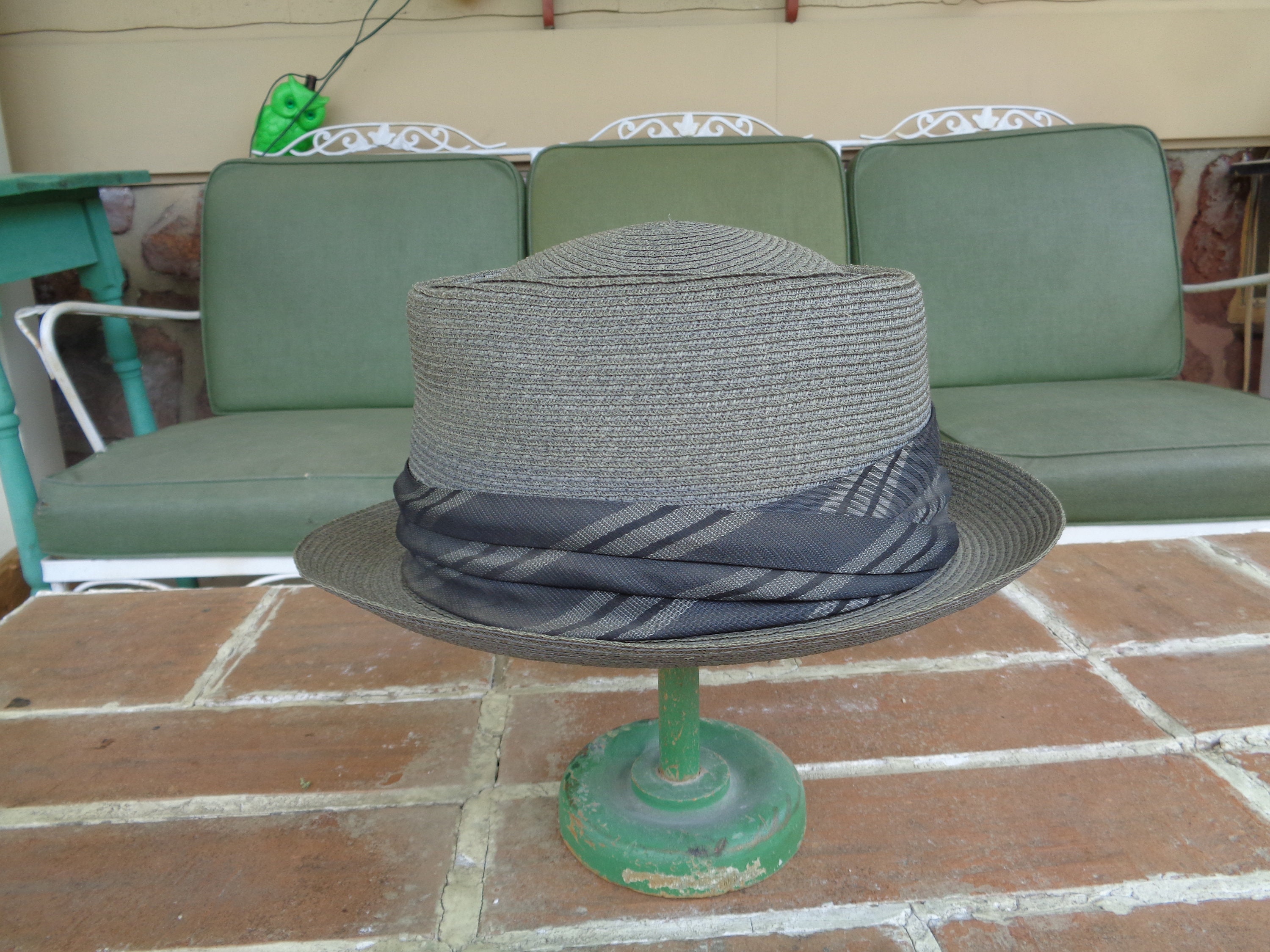 vintage mens hat Panama Marathon derby  fedora pork pie 6 7/8 accessories 1940's hipster