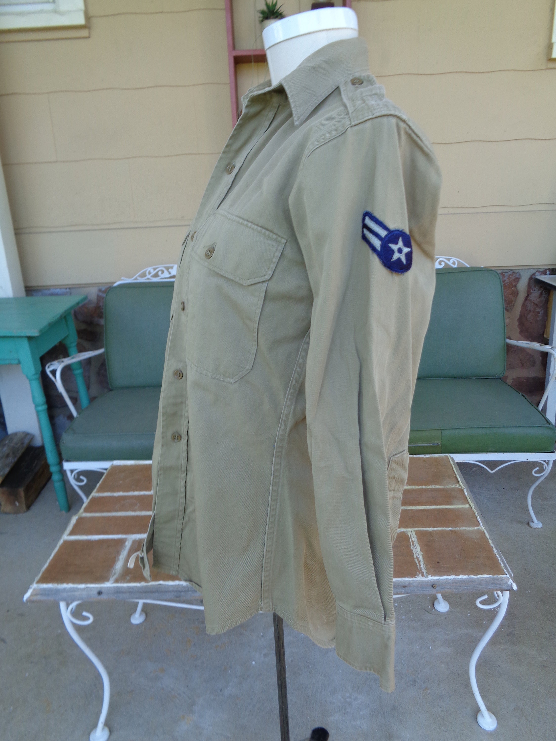 Vintage Military Shirt Army Patch Post WWII Khaki Uniform Long - Etsy
