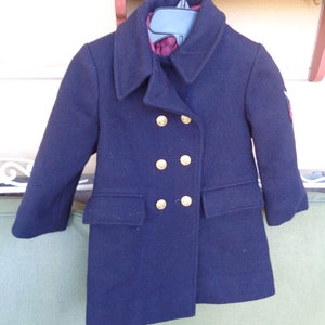 vintage Childs youth reenactment costume coat wool military WW11 1940'S size 4 winter clothing Navy image 2