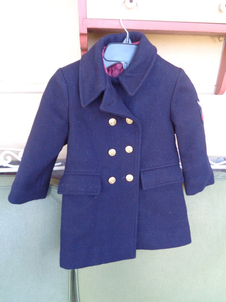 vintage Childs youth reenactment costume coat wool military WW11 1940'S size 4 winter clothing Navy image 2