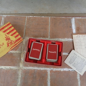 Juego de cartas vintage Canasta Kingsbridge de los años 50, cartas novedosas de Rummy