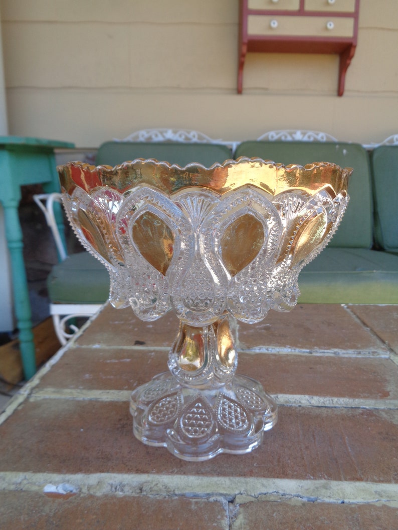 Antique Compote Loops Drops EAPG Bowl Pedestal Gold New Jersey Etsy