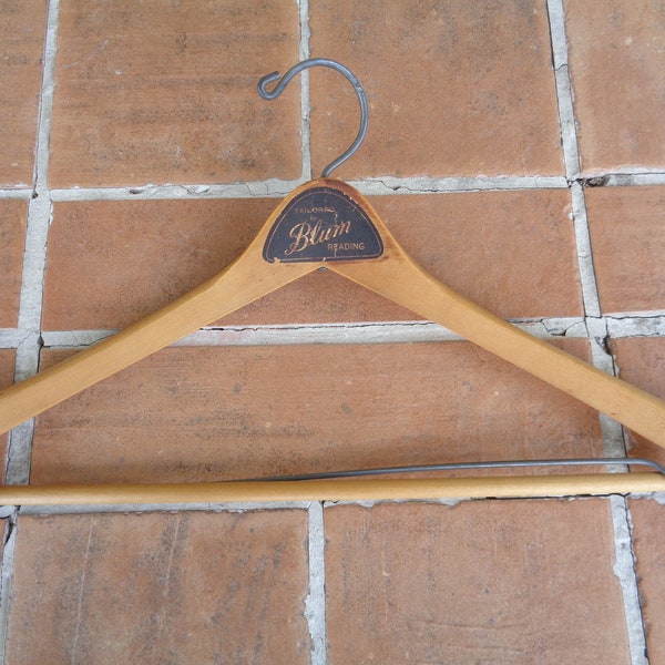 Vintage wooden advertising hanger Blum Store Reading Pennsylvania 1940's retro clothing