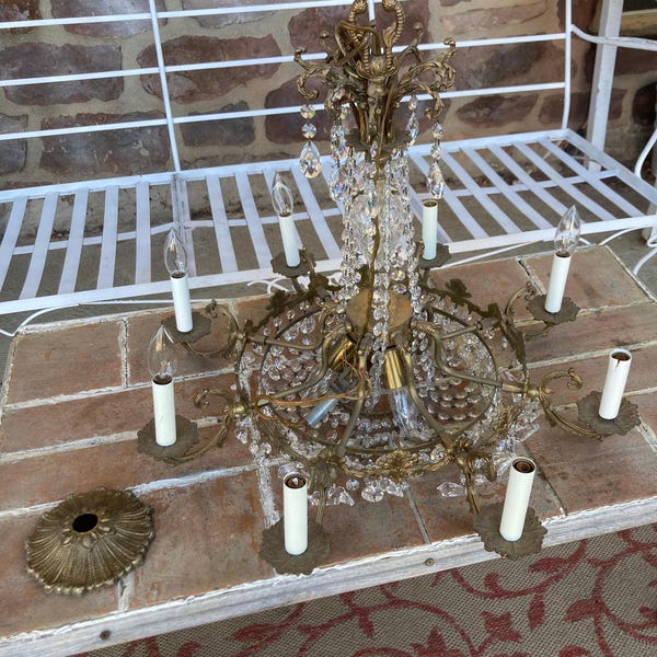 vintage brass crystal chandelier ornate lighting home decor 13 lights French country antique