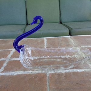 vintage cobalt blue swan dish New Martinsville Duncan glassware 1940&#39;s butter dish