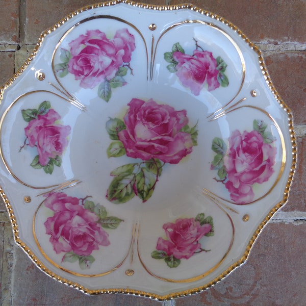 Antique vintage bowl antique 1900's roses floral cottage chic Victorian spring flowers