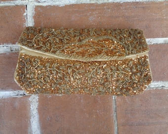 borsa pochette da donna vintage con perline dorate accessori da sposa per il ballo di fine anno di Hong Kong degli anni '50