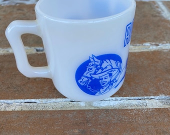 vintage Ranger Joe Ranch mug 1950's milk glass kitsch retro novelty collectible Hazel Atlas blue
