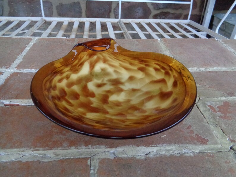 vintage ash tray glass yellow retro Murano venetian gold Mid century MOD large zdjęcie 5