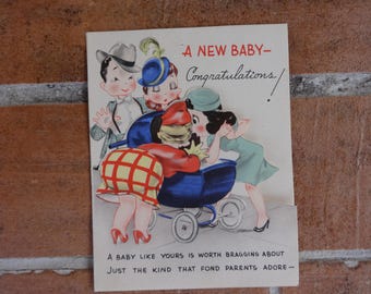 Vintage original Grußkarte Baby Glückwünsche 1940 Papier Sammlerstück Eintagsfliegen retro