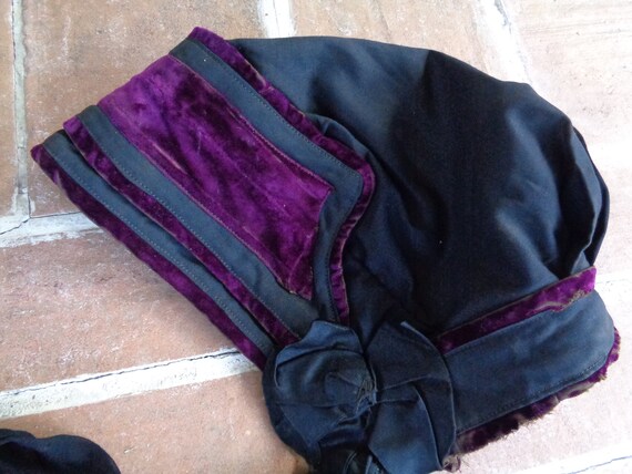 Antique women's Victorian bonnet purple velvet mo… - image 7