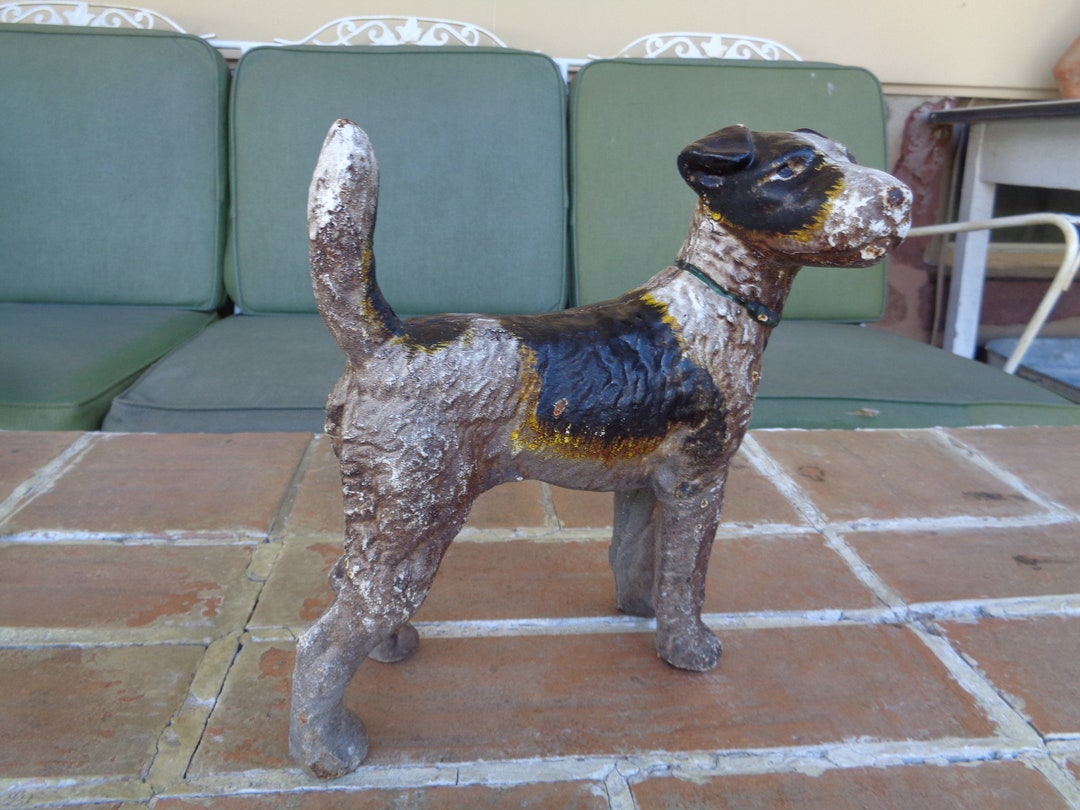 Antique Cast Iron Hubley Dog Doorstop Wire Fox Terrier Collectible 1930