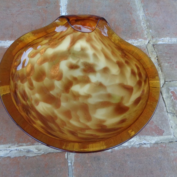 vintage ash tray glass yellow retro Murano venetian gold Mid century MOD large