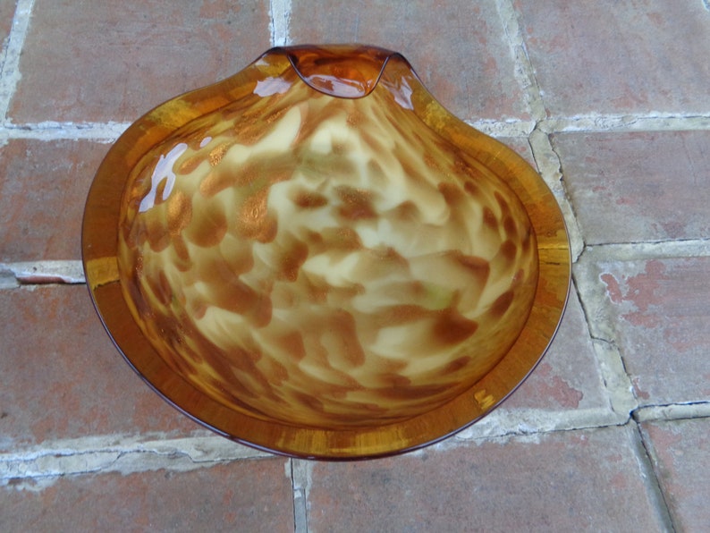 vintage ash tray glass yellow retro Murano venetian gold Mid century MOD large zdjęcie 1