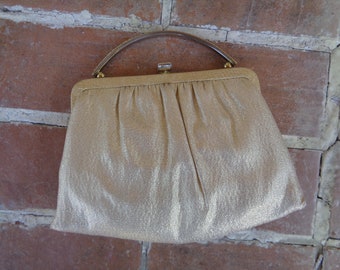 vintage handbag women's 1950's gold top handle prom evening accessories rhinestones