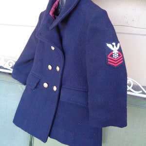 vintage Childs youth reenactment costume coat wool military WW11 1940'S size 4 winter clothing Navy image 1