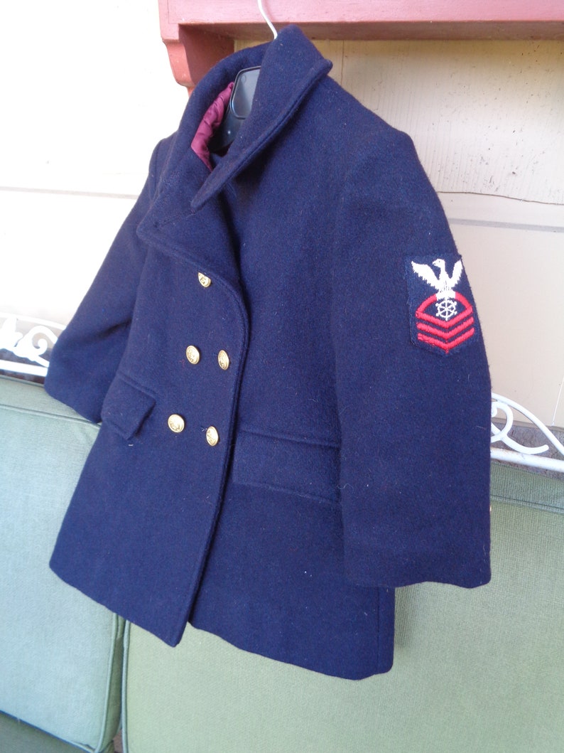 vintage Childs youth reenactment costume coat wool military WW11 1940'S size 4 winter clothing Navy image 1