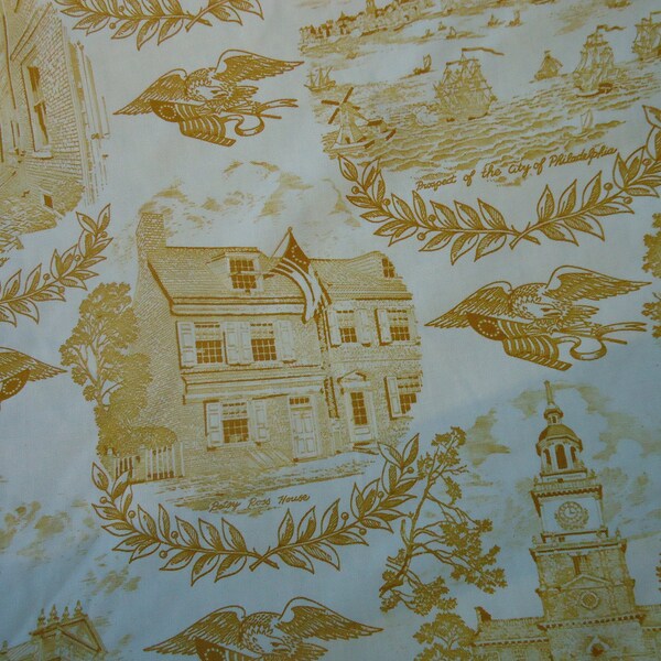 Vintage Philadelphia historic tablecloth Linens Betsy Ross house, Independance hall etc.