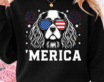 Cavalier King Charles USA PNG, 4th of July Patriotic Dog Shirt Graphic, American Flag Digital Design, Instant Download