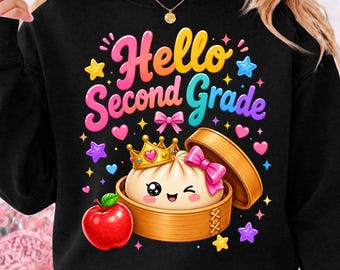 2nd Grade Girls First Day of Second Grade Dumpling Squishy PNG, Kawaii Back to School Design (Digital Download)