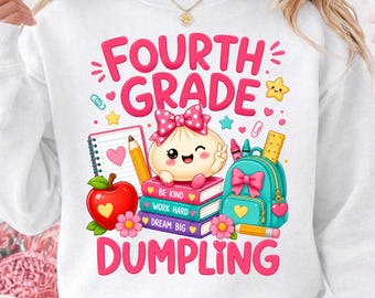 Fourth Grade Dumpling PNG, First Day of School PNG, Cute Fourth Grade Girl Digital Download