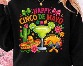Joyeux Cinco de Mayo PNG, png mexicain, fiesta png, néon Margarita Design, Clipart Fiesta, graphique de vacances mexicaines, tacos sombrero cactus PNG