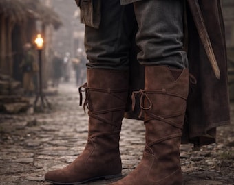 Stivali vichinghi in pelle da uomo – Costume medievale rinascimentale, calzature LARP