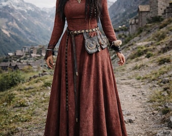 Robe longue médiévale viking pour femme - Robe Renaissance, costume GN nordique, robe fantastique historique