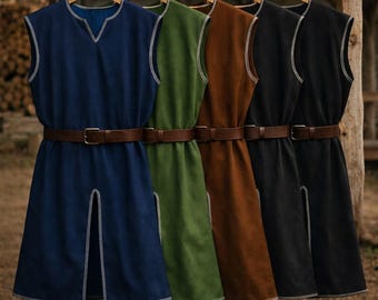 Mittelalter Tunika aus Baumwolle, ärmelloses Wikinger Ritter Hemd, LARP Kostüm