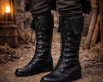 Pirate Costume Boots | Medieval Renaissance Mid Calf Leather Boots | Cosplay Shoes