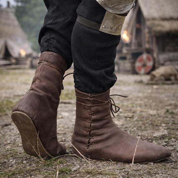 Medieval Viking Leather Boots – Renaissance LARP Shoes, Norse Fantasy Footwear