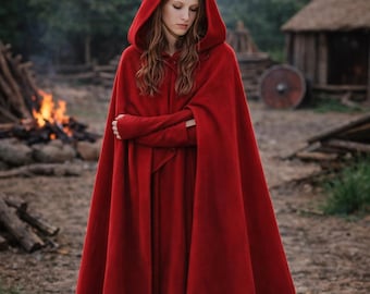 Medieval Hooded Cloak – Viking Cape Renaissance Costume, Fantasy LARP Cloak, Gift for Her