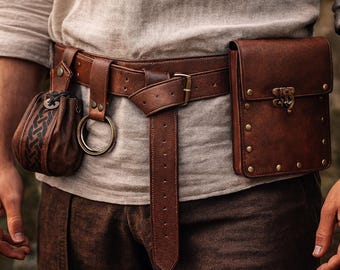 Conjunto de cinturón renacentista vikingo • Accesorios de cuero sintético para cosplay LARP