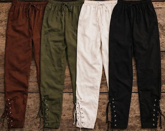Pantalones vikingos medievales para hombre • Pantalones piratas renacentistas con cordones