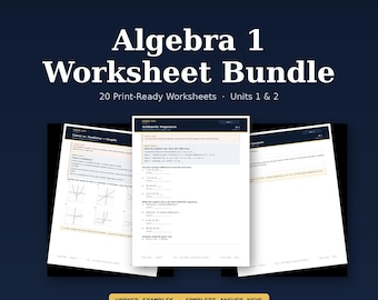 Algebra 1 Worksheets Bundle | 20 Printable Math Worksheets with Answer Keys  PDF