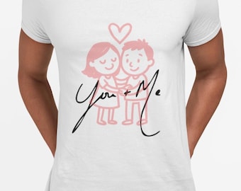 T-shirt You + Me-koppelillustratie | Leuk romantisch ontwerp