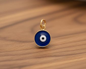 Colgante de ojo malvado de oro de 14 quilates • Amuleto de protección azul intenso • Joyería de talismán de la suerte