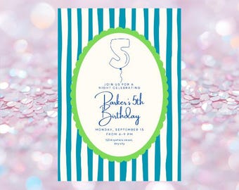 Whimsical Stripe Birthday Invitation 5th Birthday