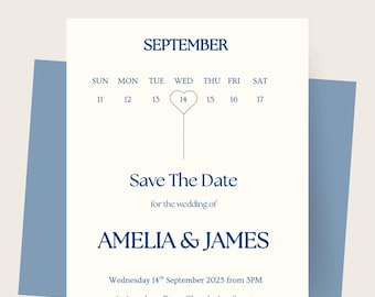 Modern Wedding Invitation Template - Minimalist - Navy blue and cream - Editable Instant Download