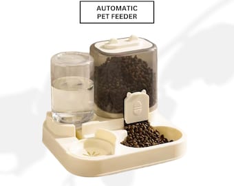 Automatic Pet Feeder and Water Dispenser Set | 2 in 1 Cat Dog Self Feeder | 1.6L Food + 0.8L Water | 7 Day Auto Feed | Gravity Pet Bowl