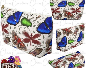 Watercolor Insects Toy Pouch Butterfly, Beetle, Dragonfly, Moth Zipper Bag Educational Storage Bag