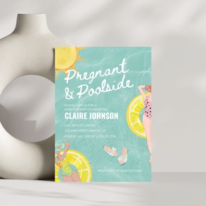 Pregnant and Poolside Baby Shower Invitation, Pool Party Invite, Editable Canva Template