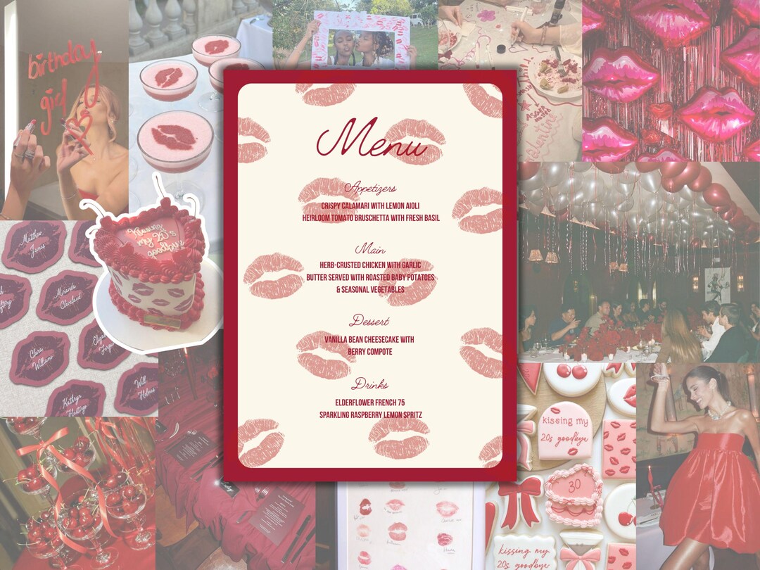 Kissing Her 20s Goodbye Menu, 30th Birthday, Editable Canva Template, 5 ...