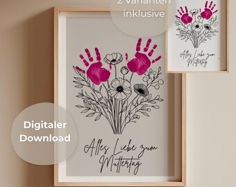 Moederdagcadeau voor mama en oma | Handafdruk | Set van 2 sjablonen | Knutselproject voor baby's en peuters | Digitale download in boho-stijl