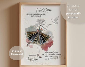 Gepersonaliseerd geldcadeau voor de vormselviering van een meisje, vormselcadeau, poster voor de jeugdopdracht, last-minute printbare geldcadeaukaart